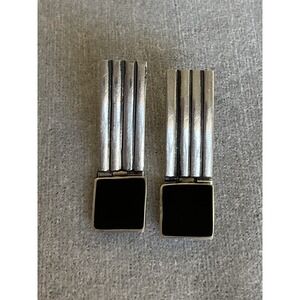 Mexico 925 Sterling Silver Black Onyx Drop Earrings Vintage Estate Jewelry